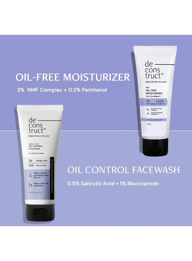 Deconstruct Cleanse & Hydrate Duo – Salicylic Acid Face Wash 100ml + Oil-Free Moisturizer 50g | For Oily, Acne-Prone & Combination Skin | Gentle Cleanse + Non-Oily Hydration | Unisex Skincare - Image 2